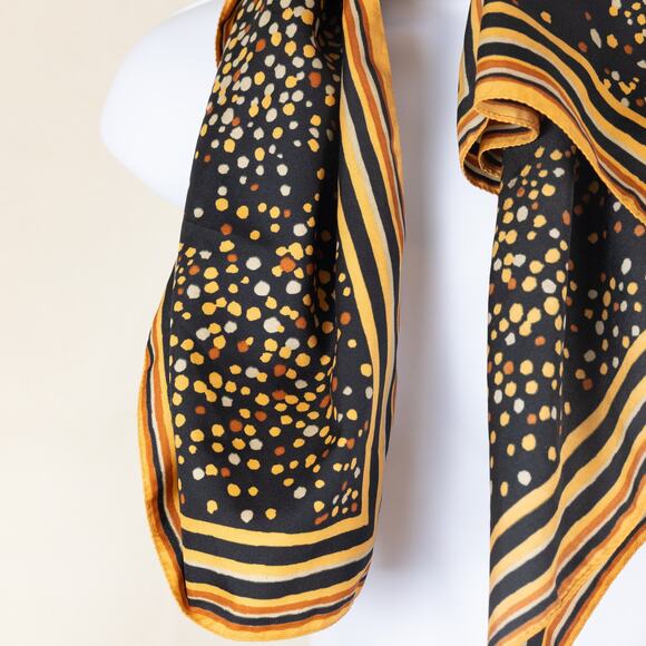 Gold Black Satin Vintage Square Scarf  28x28 - Picture 4 of 4